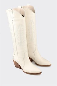 Resim Elle Shoes Bej Deri Kadın Western Çizme 