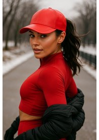 Resim Yake Store Klasik Kırmızı Renkli Düz Siperlikli Deri Baseball Şapka - Sade Şık Tasarım Spk1104 - Kırmızı Kırmızı 