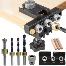 Resim Hassas Marangozluk Cebi Delik Jig Seti, 3'lü Bir Arada Döşeme Jig ile Ayarlanabilir Boyutlar, Dayanıklı Metal ve Alüminyum Yapı, Çok Yönlü Açılı Delme, DIY Marangozluk ve Mobilya İmalatı için Matkap Uçları ve Aksesuarlar Dahil, Marangozluk Aracı | Ayarlanabilir Matkap Jig | Metal Yapı, Marangozluk Matkap Presi 
