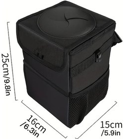 Resim Elmpaly Yüksek Kaliteli Kapaklı Araç Çöp Kutusu Siyah Polyester Çok Amaçlı Askılı Çöp Ve Saklama Torbası 