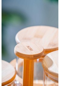 Resim Acar Malibu Bambu Standlı 4 Lü Cam Baharatlık Seti Şeffaf 