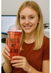Resim Sevimli Renkli Boncuklu Çılgın This İs My Drink Tasarım Pipetli İçecek Bardağı Suluk Kırmızı 2742 Çok Renkli 