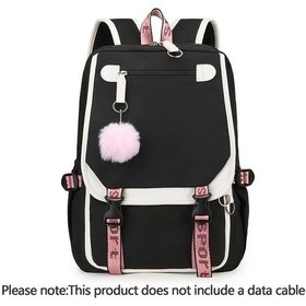 Resim Motion003 Siyah Renkli Hafif Polyester Okul Çantası Pembe Detaylı Ayarlanabilir Askılar Siyah 