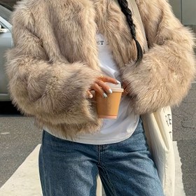 Resim Kadınlar için Düz Renk Uzun Kollu Şık Suni Kürk Ceket, Sonbahar ve Kış için Yeni Moda, Şık ve Sıcak Suni Kürk Hırka. 