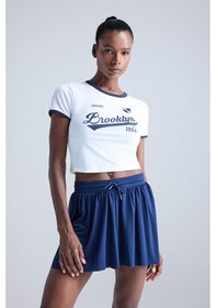 Resim Defacto Defactofit Crop Bisiklet Yaka Baskılı Sporcu Kısa Kollu Tişört E7720ax25auwt34 Beyaz 