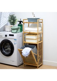 Resim "çok Amaçlı Bambu Raflı Kirli Çamaşır Sepeti - Banyo Ve Çamaşır Odası Düzenleyici" Bambu 