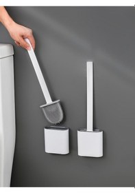 Resim 2li Set Beyaz Ve Siyah Renk Silikon Tuvalet Fırçası Set Bükülebilir Pratik Silikon Wc Klozet Fırçası 