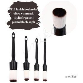 Resim 4'lü Hassas Araç Fırça Seti Yumuşak Başlıklar - Piano Black Saplı, Beyaz Tüylü 1 Adet 