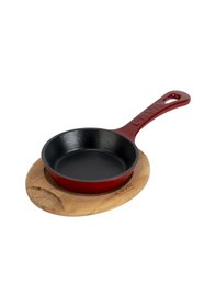 Resim Lava Döküm Yuvarlak Kızartma Tavası Yekpare Saplı Kayın Servis Ahşabı. Çap Ø 12cm.-bordo Bordo 