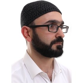Resim Koyu Gri Orlon Kışlık Namaz Takkesi Baklava Desenli Takke 