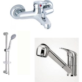 Resim ARÇE Mix Spiralli Mutfak Ve Banyo Bataryası + Sürgülü Duş Takımı 