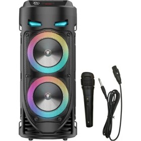 Resim Junglee Bluetooth 5.0 Karaoke Mikrofonlu Taşınabilir Hoparlör LED Işıklı Kablosuz Speaker 1200 mAh 
