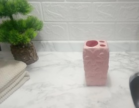 Resim 2 Adet Seramik Diş Fırçalık Çiçekli Pembe Model 7x7x12cm Banyo Seti Çok Renkli 