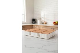 Resim Atbyhome Valverdi - 6'lı 13 Parça Plastik Kahvaltılık Kahvaltı Seti Sunum Seti Bambu Görünüm 