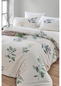 Resim Çift Kişilik Pamuklu Nevresim Takımı 4 Parça Açelya Desen Krem-yeşil / Yumuşak Dokulu Krem-yeşil 