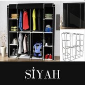 Resim Holtech Lüks Bez Dolap Kumaş Gardırop Siyah 