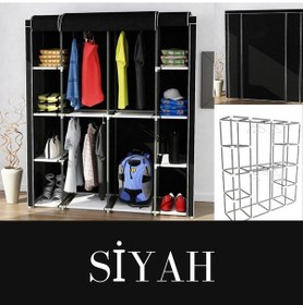 Resim Holtech Lüks Bez Dolap Kumaş Gardırop Siyah 