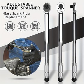 Resim 1/4", 3/8", 1/2" Ayarlanabilir Tork Anahtarı - Otomotiv ve Bisiklet Bakımı için Kolay Buji Çıkarma Özellikli, Cr-V Çelik, 5-150Nm Ön Ayarlı Klik Tip 