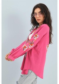 Resim Wpr Kimono Reglan Kol Nakışlı Keten - Fuşya-fuşya Fuşya 