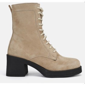 Resim Kadın Bej Süet Hakiki Doğal Deri Bağcıklı Bot & Bootie Bej 