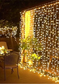 Resim Otago Premium Seri 3x2 Perde Parti Düğün Nişan 12 Saçak 8 Kademeli Sarı Led Işık 