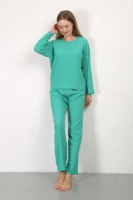 Resim Akbeniz Kadın Bürümcük Kumaş Pijama Takım Yeşil 4233 Yeşil 