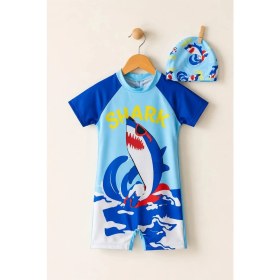 Resim Dinamik çocuk Erkek Çocuk Shark Desenli Dalgıç Kumaş Kısa Kollu Bone+Mayo 2li Takım 2-8 Yaş Deniz & Havuz Seti 