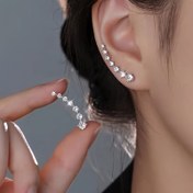 Resim Kadınlar için 1 Çift Elegant Curve Line Rhinestone Küpeler, Minimalist Tasarım, Alüminyum Alaşımlı Çinko Kulak Püskülü, Günlük Giyim için Çok Yönlü Moda Küpeler, Tüm Mevsim Mücevheratı 