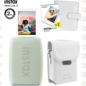 Resim Fujifilm Instax Mini Link 3 Yeşil Akıllı Telefon Yazıcısı Deri Albüm Beyaz Çanta Ve 20'li Mini Film 