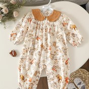 Resim İlkbahar ve Sonbahar Yeni Sevimli Hayvan Desenli Yama Detaylı Kız Çocukları İçin Uzun Kollu Body, Dış Mekan Kullanımı İçin Mükemmel 