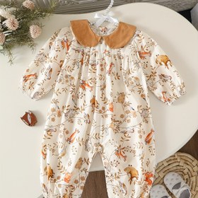 Resim İlkbahar ve Sonbahar Yeni Sevimli Hayvan Desenli Yama Detaylı Kız Çocukları İçin Uzun Kollu Body, Dış Mekan Kullanımı İçin Mükemmel 