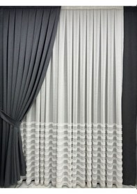 Resim Meyra Mat Pamuklu Antrasit Fon Perde 1/3 Sık Pile Antrasit 