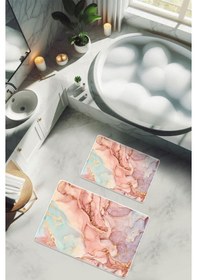 Resim Yıkanabilir Kaymaz Tabanlı Modern Desenli 2'li Banyo Paspas Takımı Bps0034 Renkli 