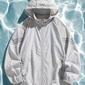 Resim Erkekler İçin Hafif Outdoor Ceket - Büyük Fermuarlı Cepli, Nefes Alabilen, Rüzgar Geçirmez Tam Fermuarlı Kapüşonlu Yürüyüş, Tırmanış ve Balıkçılık için Turkuaz Beyaz Yazı Desenli, Makinede Yıkanabilir İlkbahar Yaz Sonbahar Günlük Kaban 