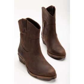 Resim Analin Shoes Crazy Deri Kadın Kovboy Bot - Kahve 