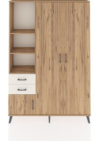 Resim Arges Dolap 5 Raflı 2 Çekmeceli Tek Askılı 132x30x195 Çam-çam... Çam 
