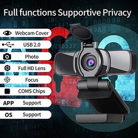 Resim USB Web Kamerası, Mikrofon ve Gizlilik Kapaklı 1080P HD Web Kamerası [Tak ve Çalıştır], Zoom/Skype/Takımlar için 1080p/30fps Dizüstü Bilgisayar Yüz Kamerası, PC Video Konferansı 