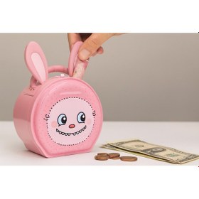 Resim Kilitli Metal Kumbara Sevimli Tavşan Figürlü Kulaklı Çocuklar İçin Para Biriktirme Kumbarası P-m Çok Renkli 