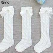 Resim 3 Çift Kız Çocuk Çorabı, Yazlık File Orta Boy Bağcıklı Okul Çorapları, Uzun Tüp Çoraplar, Beyaz 