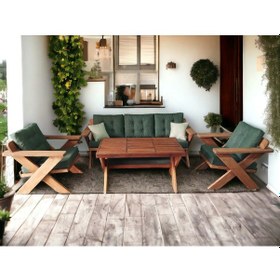 Resim Berlin Masif Ahşap Koltuk Takımı Kestane Ağacı-3+1+1+masa Haki Kt Haki 