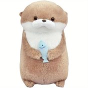 Resim Balıkla Sevimli Su Samuru Peluş Kedi Oyuncağı - Yumuşak, Dayanıklı Polyester, Tüm Kedi Irklarıyla Etkileşimli Oyun İçin İdeal, Sevimli Karikatür Tasarımı 