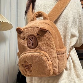 Resim Kadın Moda Sırt Çantası 1 Kapibara Peluş Sırt Çantası, Günlük Kullanım İçin Rahat Hayvan Desenli Kadın Çantası, Sabit Omuz Askısı, Fermuarlı Kapatma, Kumaş Astar, Elde Y 