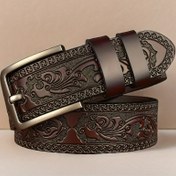 Resim Erkek Vintage Gerçek Deri Kemer, Alaşım Tokalı - Şık Oyma Tasarımı, Kahverengi ve Siyah, İş ve Günlük Giyim için Mükemmel, Babalar ve Eşler için İdeal Hediye, Günlük Giyim Kemer | Vintage Tarzı Kemer | Dayanıklı Deri Kemer, Erkek Kemer, Erkek Kemer 