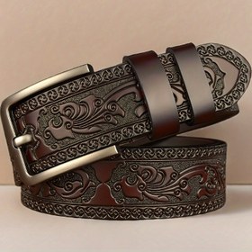 Resim Erkek Vintage Gerçek Deri Kemer, Alaşım Tokalı - Şık Oyma Tasarımı, Kahverengi ve Siyah, İş ve Günlük Giyim için Mükemmel, Babalar ve Eşler için İdeal Hediye, Günlük Giyim Kemer | Vintage Tarzı Kemer | Dayanıklı Deri Kemer, Erkek Kemer, Erkek Kemer 