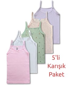 Resim Panfilia Kız Çocuk İnce Askılı Atlet Sürpriz / Karışık 5'li Paket / 2-11 Yaş / Fanila / İç Çamaşır 