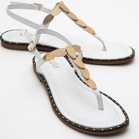 Resim Marea Beyaz Hakiki Deri Parmak Arası Gold Tokalı Kadın Sandalet Beyaz 