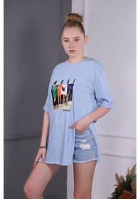 Resim Gabria Kadın Baskılı T-Shirt Mavı Mint 