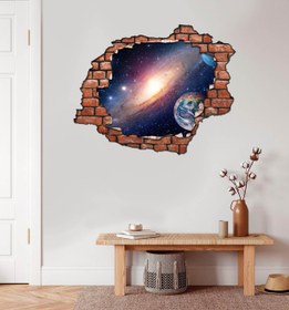 Resim Kırık Tuğla Desen Samanyolu Galaksi Uzay Boşluğu 3D Duvar Sticker - 75x55 cm / Karışık Renkli / 3D Sticker 
