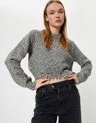 Resim Kırçıllı Triko Kazak Yırtık Detaylı Uzun Kollu Bisiklet Yaka 