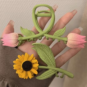 Resim 2'li Set Kadınlar için Çok Renkli Ayçiçeği Nergis Çiçek Metal Sprey Boya Saç Pençesi Modaya Uygun Estetik Arka Klips Günlük Kullanım İçin Uygundur 